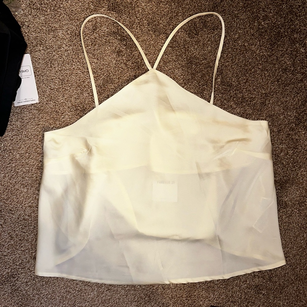 Cream/White Satin Cross Front Tank